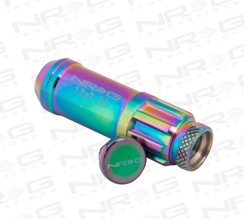 NRG 700 Series M12 X 1.25 Steel Lug Nut w/Dust Cap Cover Set 21 Pc w/Locks & Lock Socket - Neochrome - Blais Performance Parts