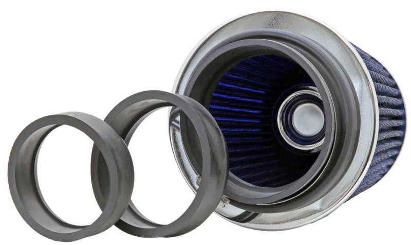 K&N Universal Air Filter Chrome Round Tapered Blue - 4in Flange ID x 1.125in Flange Length x 5.5in H - Blais Performance Parts