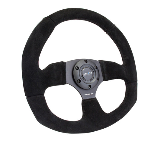 NRG Reinforced Steering Wheel (320mm Horizontal / 330mm Vertical) Black Suede w/Black Stitching - Blais Performance Parts