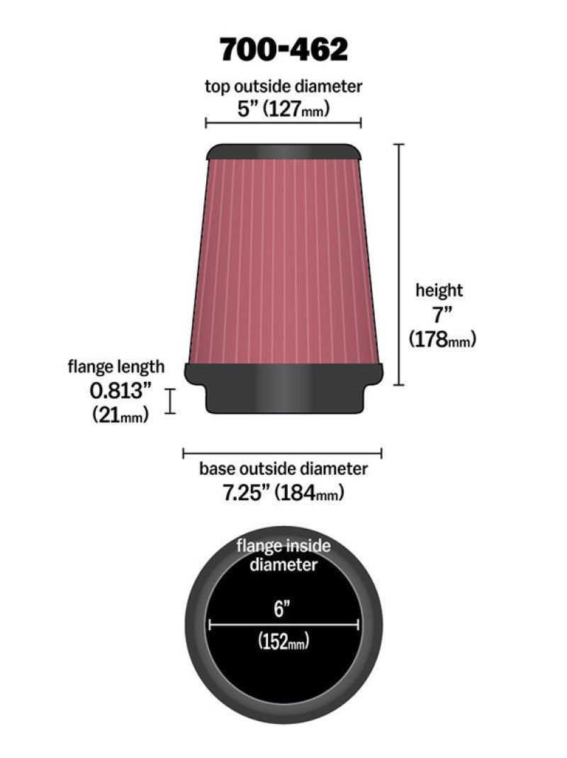 Airaid Universal Air Filter - Cone 6 x 7-1/4 x 5 x 7 - Blais Performance Parts