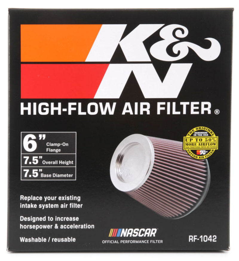 K&N Round Tapered Universal Air Filter 6in Flange ID x 7.5in Base OD x 5in Top OD x 6.5in Height - Blais Performance Parts