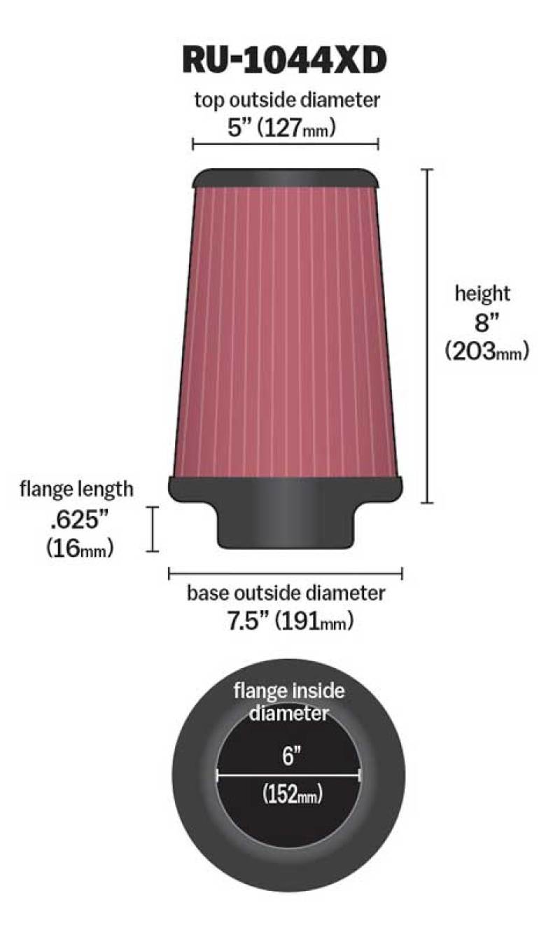 K&N Universal Clamp-On Air Filter 6in FLG / 7-1/2in B / 5in T / 8in H - Blais Performance Parts