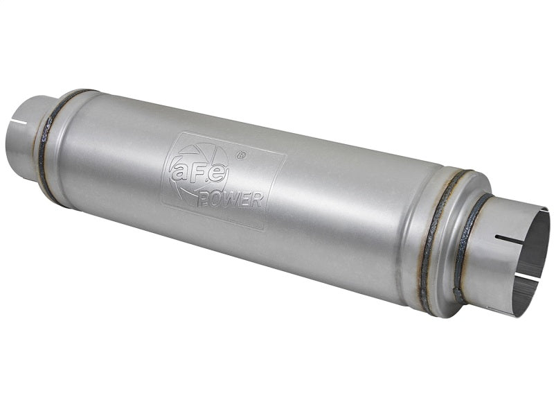 aFe ATLAS Aluminized Steel Muffler 5in Center/Center 24in L x 7in Diameter - Round Body - Blais Performance Parts