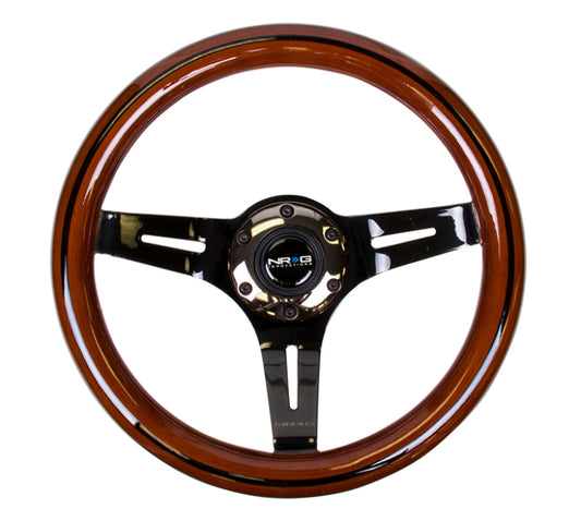 NRG Classic Wood Grain Steering Wheel (310mm) Dark Wood & Black Line Inlay w/Blk Chrome 3-Spoke Ctr. - Blais Performance Parts