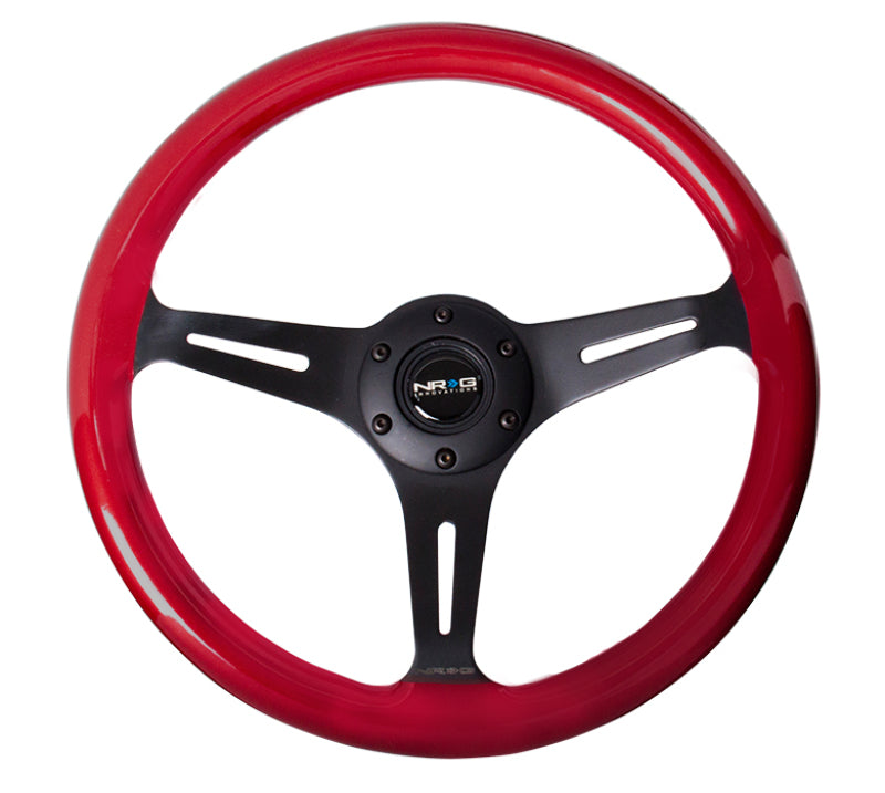 NRG Classic Wood Grain Steering Wheel (350mm) Red Pearl/Flake Paint w/Black 3-Spoke Center - Blais Performance Parts