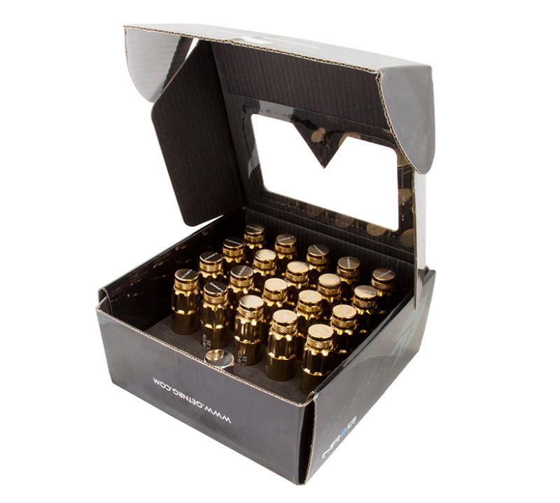 NRG 700 Series M12 X 1.5 Steel Lug Nut w/Dust Cap Cover Set 21 Pc w/Locks & Socket - Chrome Gold - Blais Performance Parts