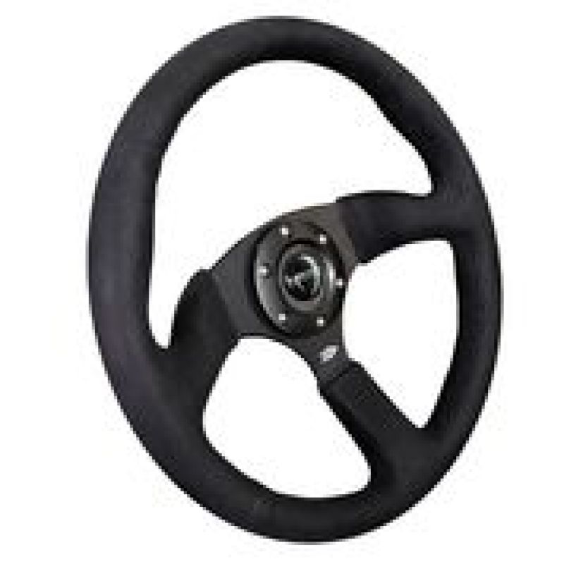 NRG Reinforced Steering Wheel (350mm / 2.5in. Deep)Blk Alcantara Comfort Grip w/4mm Matte Blk Spokes - Blais Performance Parts