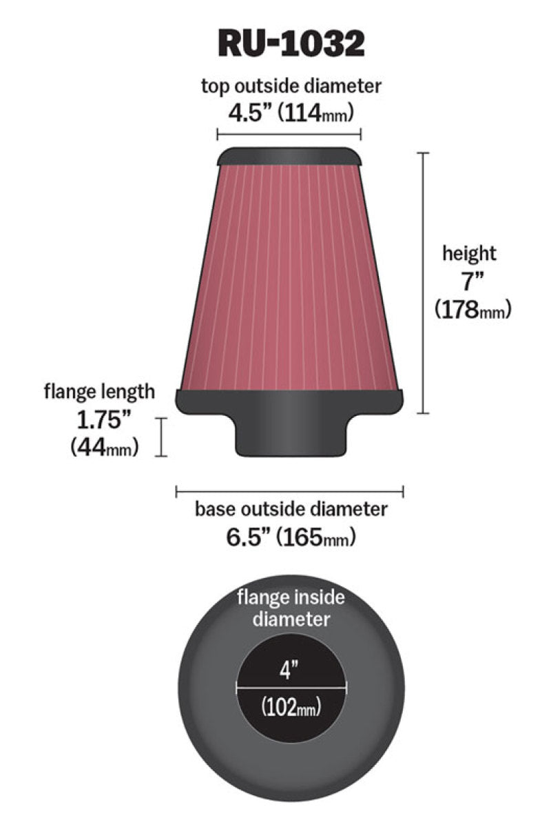 K&N Universal Clamp-On Air Filter 4in FLG / 6-1/2in B / 4-1/2in T / 7in H - Blais Performance Parts