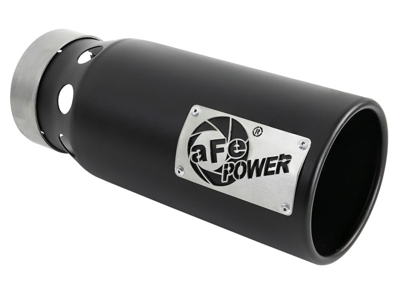 aFe SATURN 4S 4in SS Intercooled Exhaust Tip - Black 4in In x 5in Out x 12in L Bolt-On - Blais Performance Parts