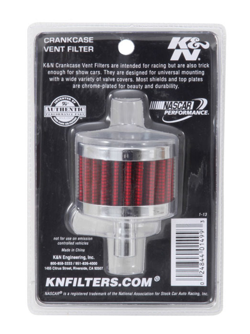 K&N Steel Base Chrome Top Crankcase Vent Filter 1/2in. Vent / 2in. OD / 1-1/2in. Height - Blais Performance Parts