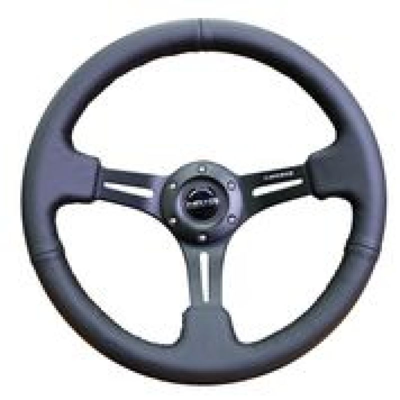 NRG Reinforced Steering Wheel (350mm / 3in. Deep) Black Leather w/ Black Stitching - Blais Performance Parts