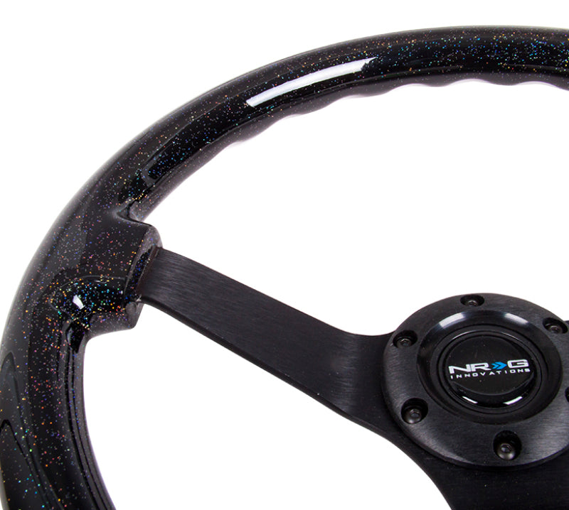 NRG Reinforced Steering Wheel (350mm / 3in Deep) Classic Blk Sparkle Wood Grain w/Blk 3-Spoke Center - Blais Performance Parts