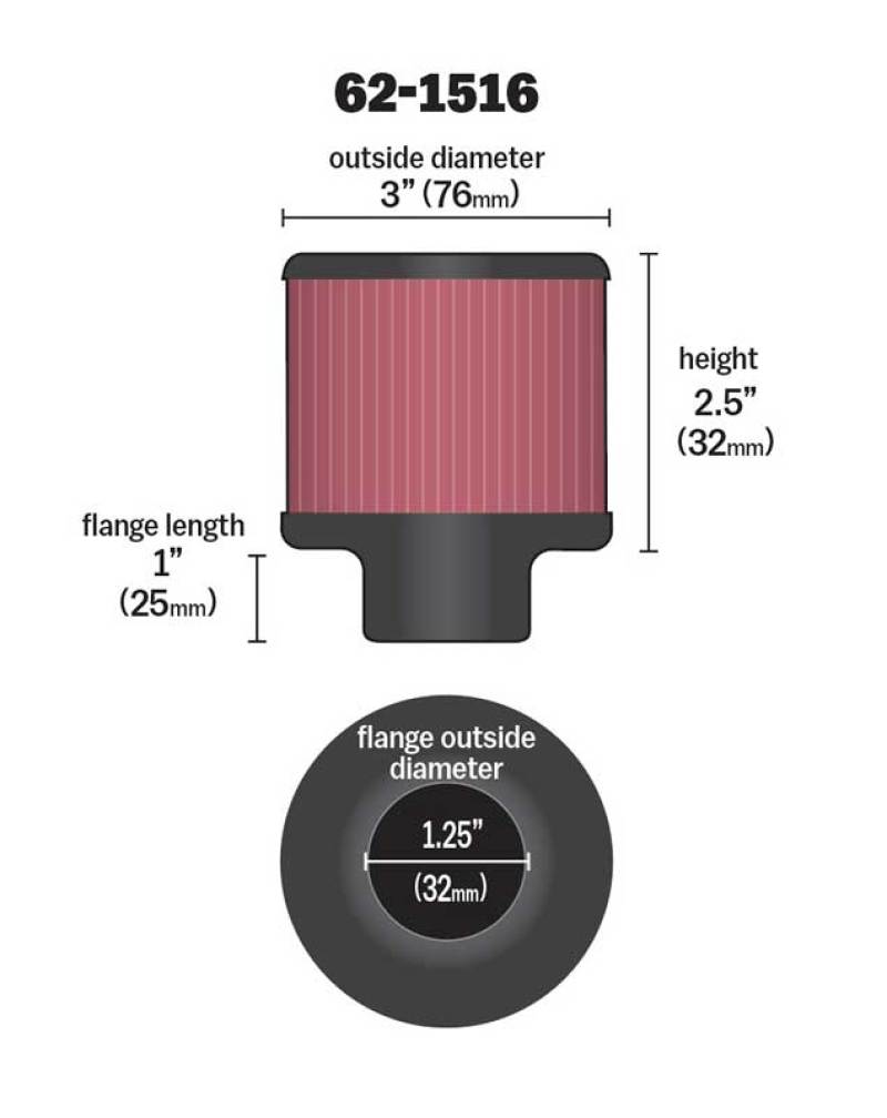 K&N 1in Flange L x 3in OD x 2.5in Height Clamp On Crankcase Vent Filter - Blais Performance Parts