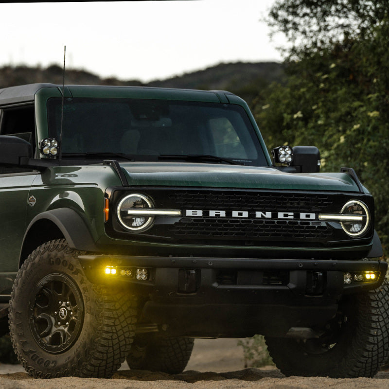 Baja Designs 21-22 Ford Bronco w/Steel Bumper S2 SAE Sportsmen Fog Pocket Light Kit - Amber - Blais Performance Parts