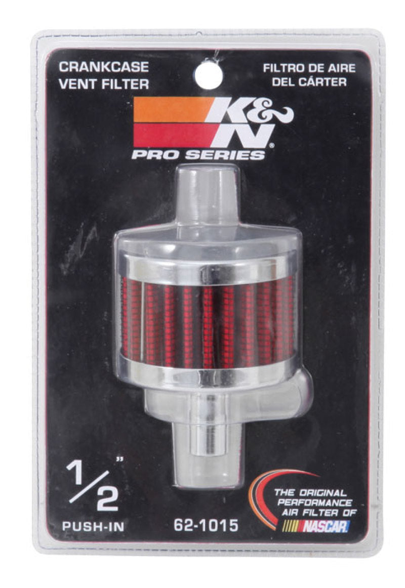 K&N Steel Base Chrome Top Crankcase Vent Filter 1/2in. Vent / 2in. OD / 1-1/2in. Height - Blais Performance Parts