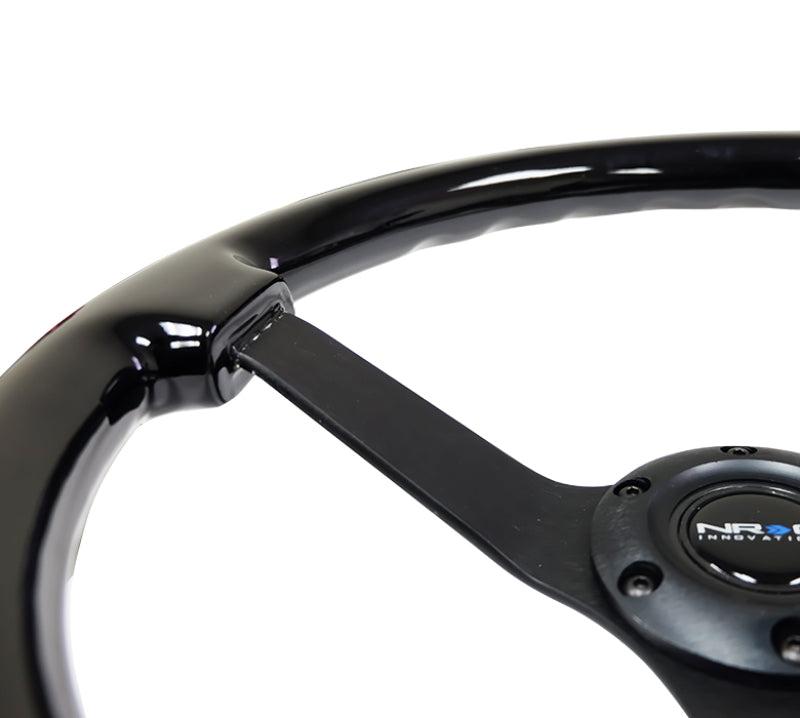 NRG Reinforced Steering Wheel (350mm / 3in. Deep) Black w/Black Chrome Solid 3-Spoke Center - Blais Performance Parts