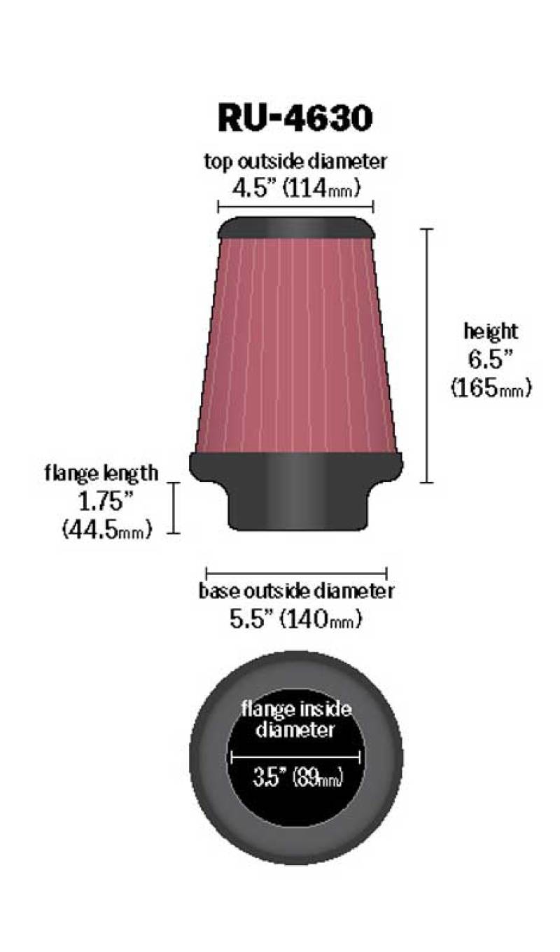 K&N Universal Air Filter 3-1/2in Flange / 5-1/2in Base / 4-1/2in Top / 6-1/2in Height - Blais Performance Parts