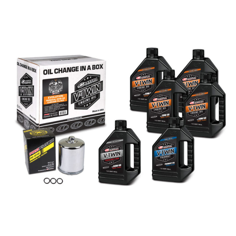 Maxima V-Twin Oil Change Kit Mineral w/ Chrome Filter Evolution - Blais Performance Parts