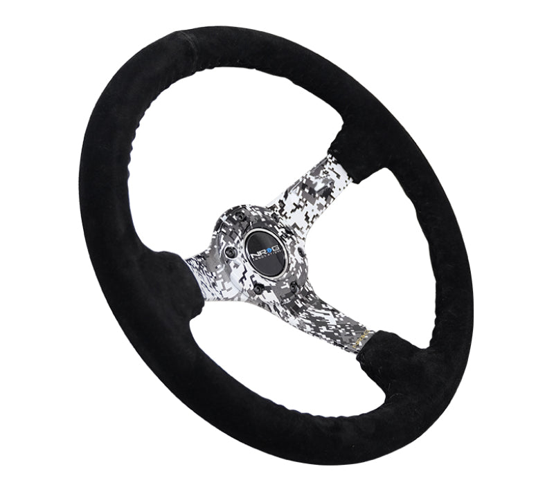 NRG Reinforced Steering Wheel (350mm / 3in. Deep) Blk Suede w/Hydrodipped Digi-Camo Spokes - Blais Performance Parts