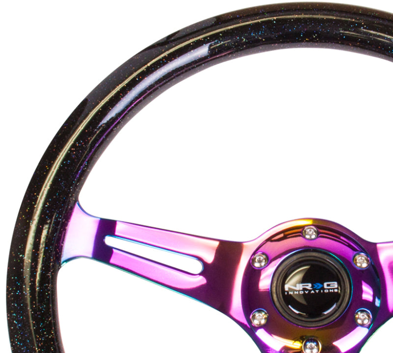 NRG Classic Wood Grain Steering Wheel (350mm) Black Sparkle/Galaxy Color w/Neochrome 3-Spoke - Blais Performance Parts