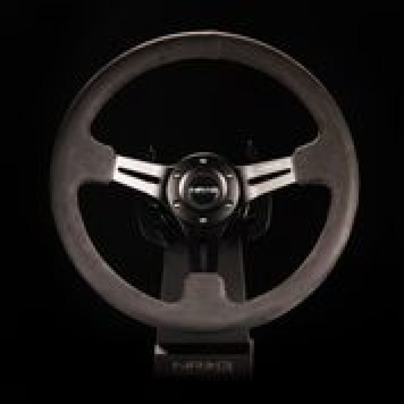 NRG Reinforced Steering Wheel (350mm / 3in. Deep) Black Leather w/ Alcantara Stitching - Blais Performance Parts