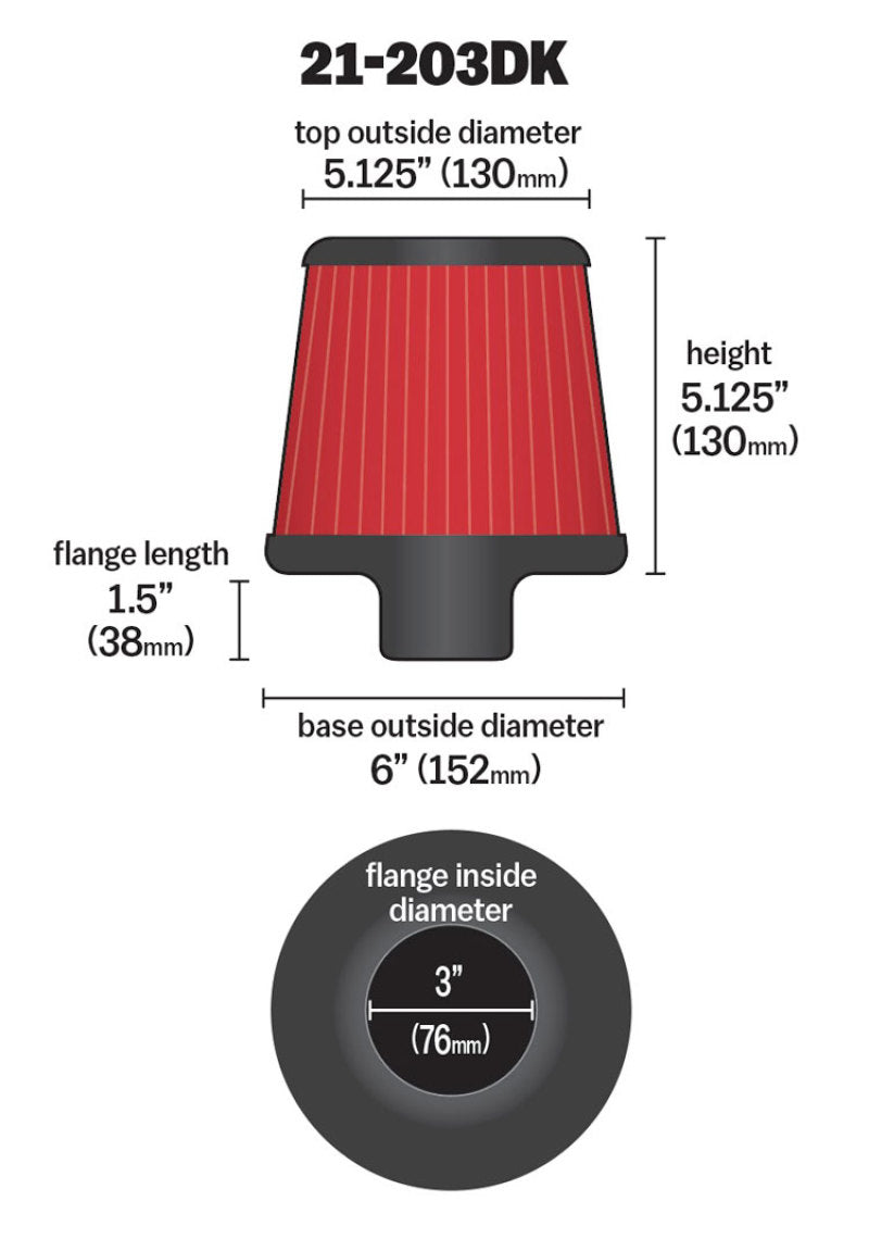 AEM 3 inch Short Neck 5 inch Element Filter Replacement - Blais Performance Parts