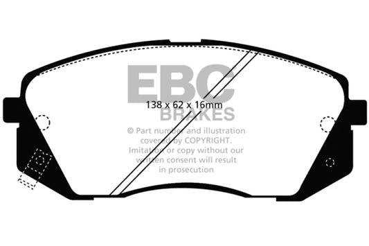 EBC 15+ Hyundai Sonata 1.6 Turbo (Elec Park Brake) Redstuff Front Brake Pads - Blais Performance Parts