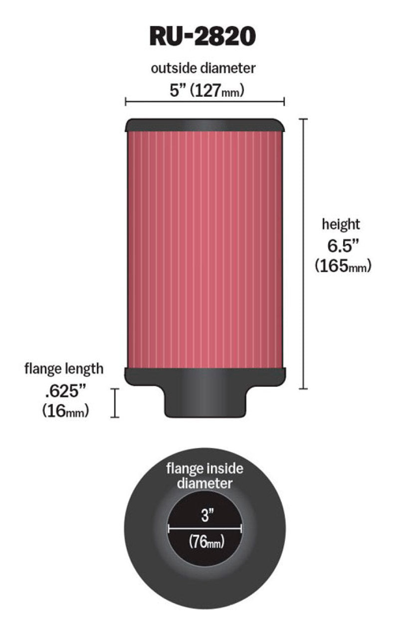 K&N Filter 3 inch Flange 5 inch OD 6 1/2 inch Height - Blais Performance Parts