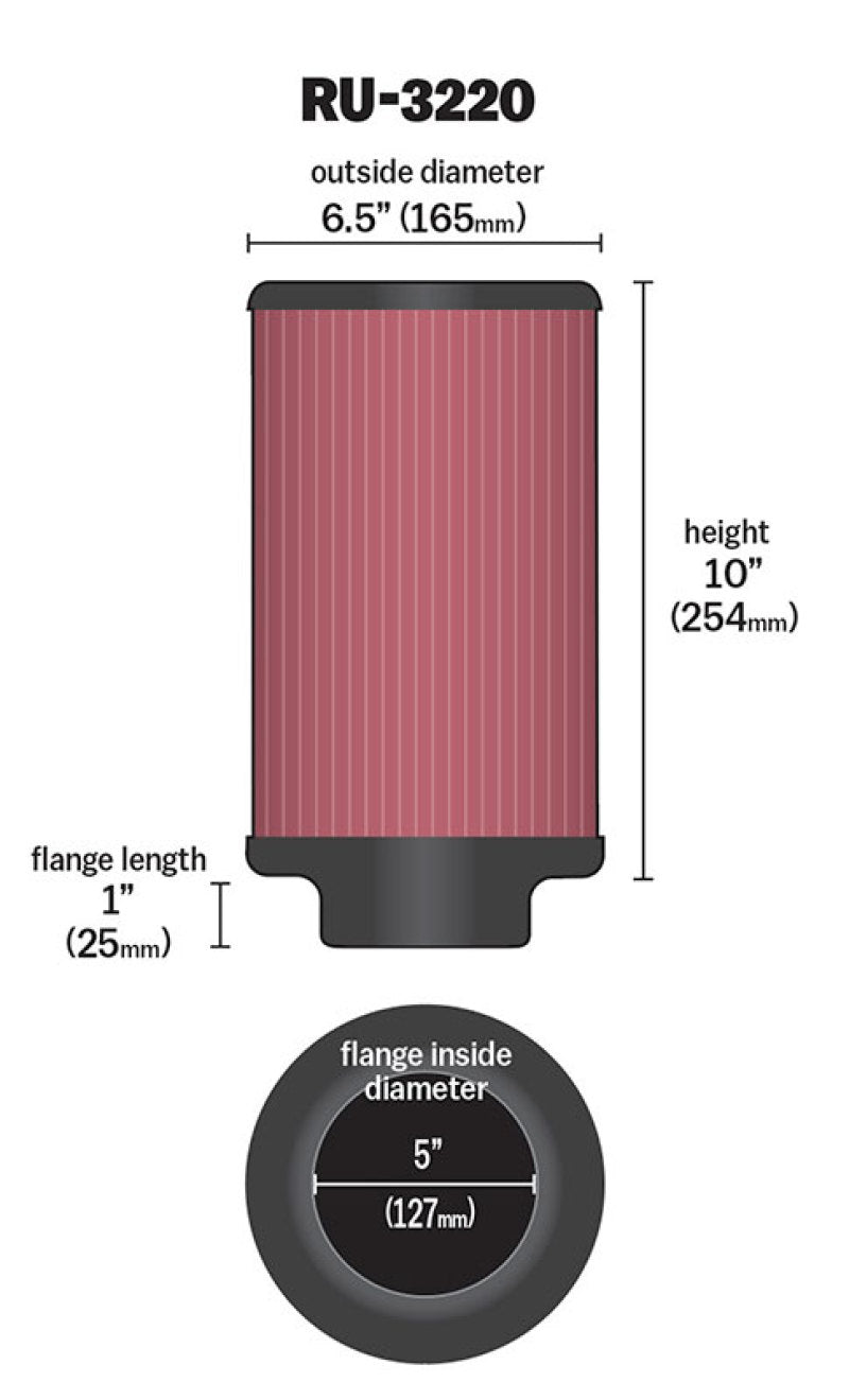 K&N Filter Universal Rubber Filter 5in Flange ID / 6.5in OD / 10in Height - Blais Performance Parts