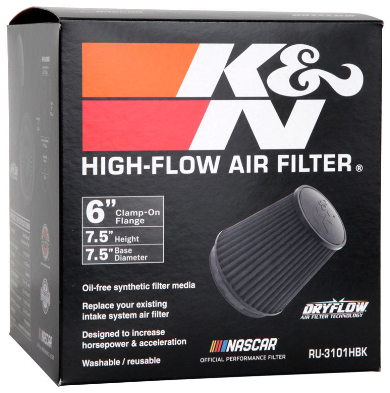 K&N Universal Rubber Filter Round Tapered 6in Flange ID x 7.5in Base OD x 5.25in Top OD x 8in Height - Blais Performance Parts