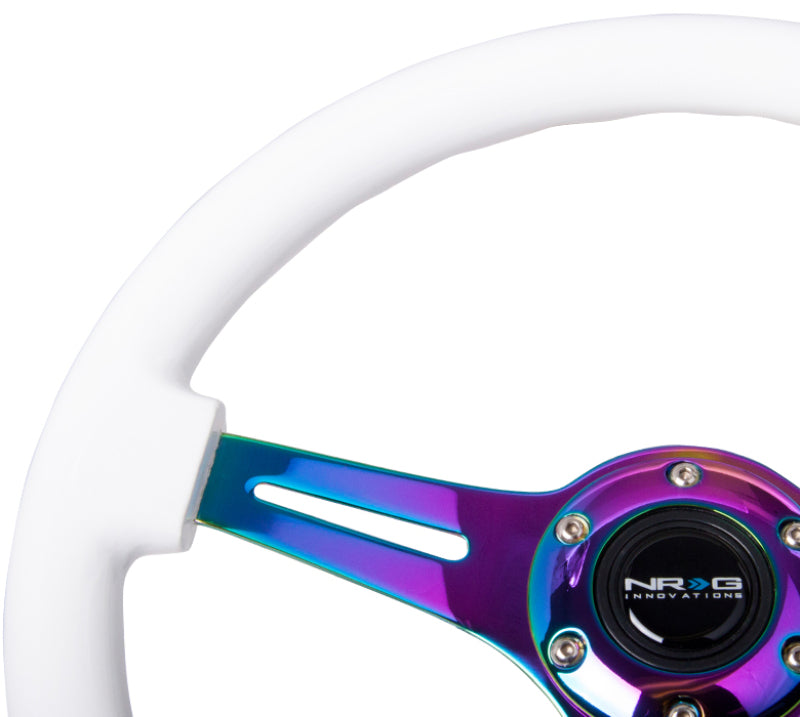 NRG Classic Wood Grain Steering Wheel (350mm) White Paint Grip w/Neochrome 3-Spoke Center - Blais Performance Parts