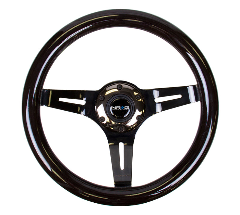 NRG Classic Wood Grain Steering Wheel (310mm) Black w/Black Chrome 3-Spoke Center - Blais Performance Parts