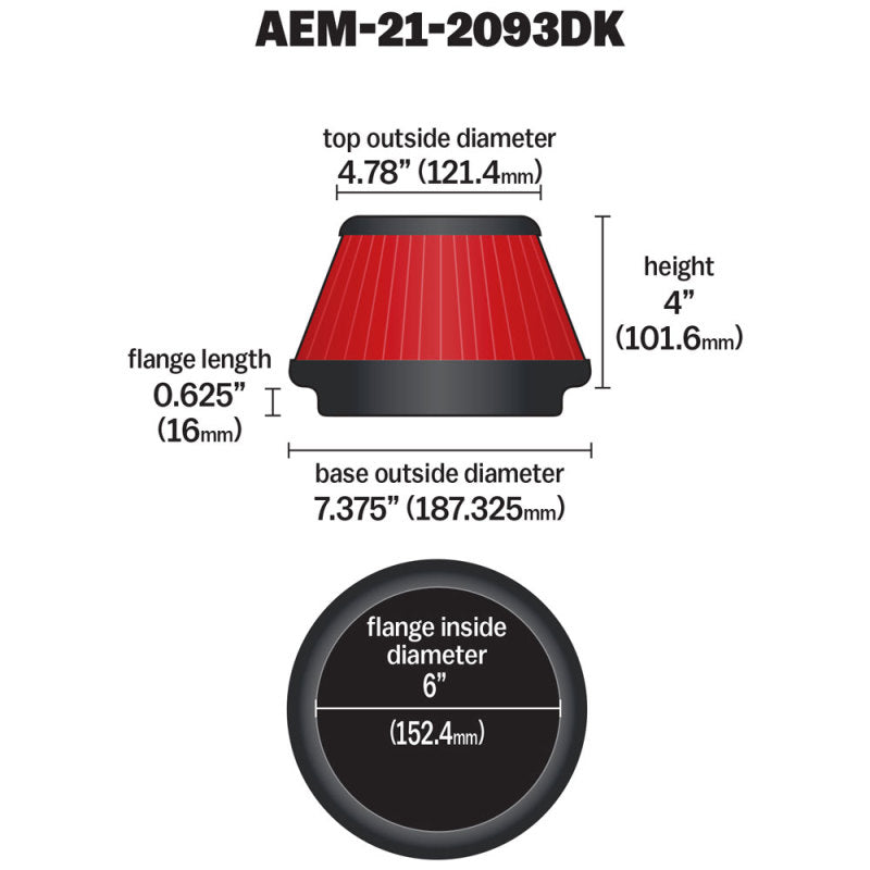 AEM 6 inch x 4 inch DryFlow Tapered Conical Air Filter - Blais Performance Parts