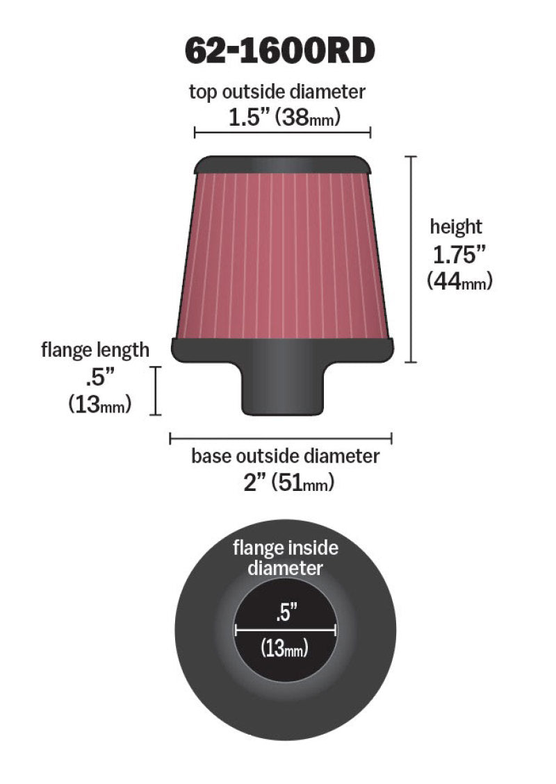 K&N 2in Base OD x .375in Flange ID x 1.75in H Rubber Base Crankcase Vent Filter - Blais Performance Parts