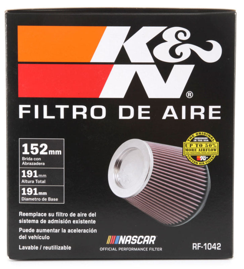 K&N Round Tapered Universal Air Filter 6in Flange ID x 7.5in Base OD x 5in Top OD x 6.5in Height - Blais Performance Parts