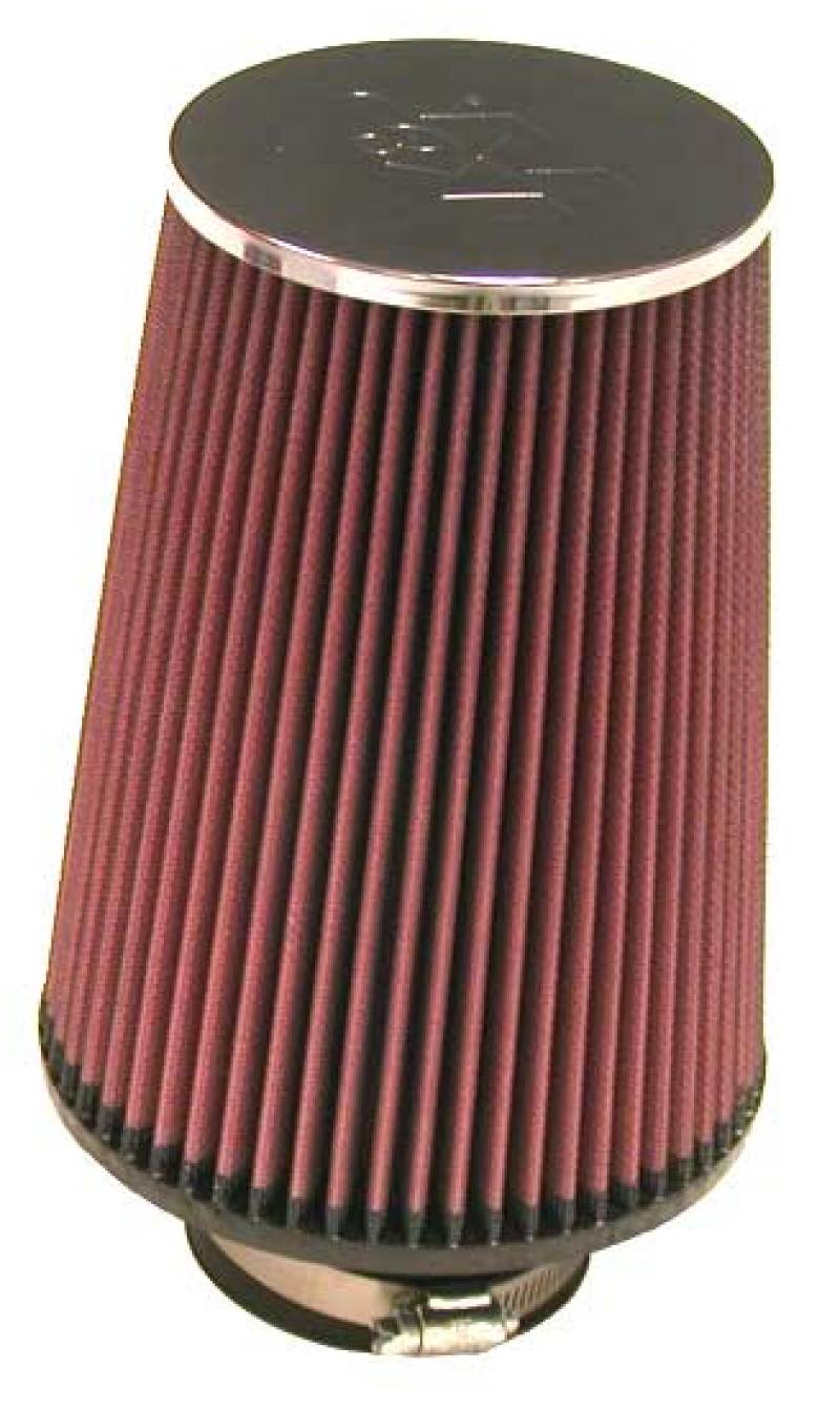 K&N Universal ChromeRound Tapered Air Filter 3in Flange ID / 6in Base OD / 4.5in Top OD / 8in Height - Blais Performance Parts