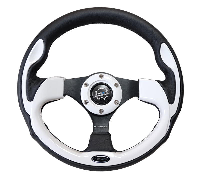 NRG Reinforced Steering Wheel (320mm) Blk w/White Trim & 4mm 3-Spoke - Blais Performance Parts