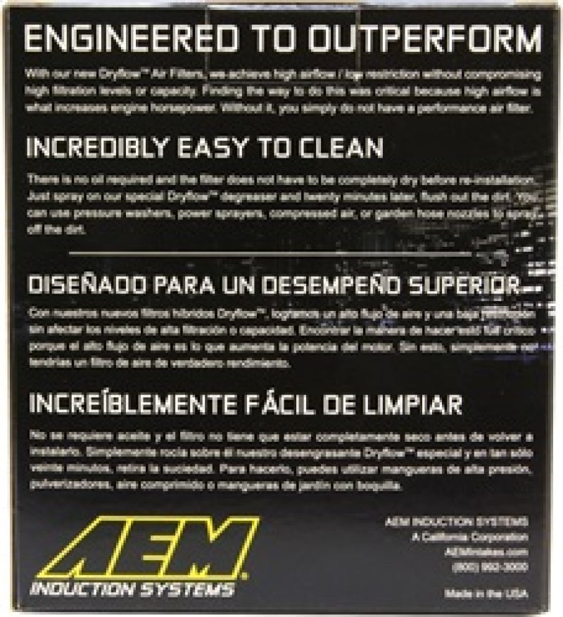 AEM Dryflow 3in. X 5in. Round Tapered Air Filter - Blais Performance Parts