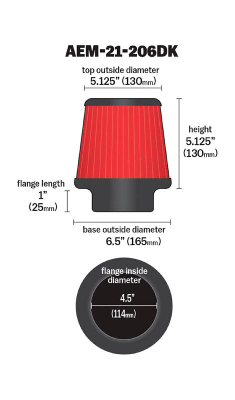 AEM 4.50 inch Short Neck 5 inch Element Filter Replacement - Blais Performance Parts