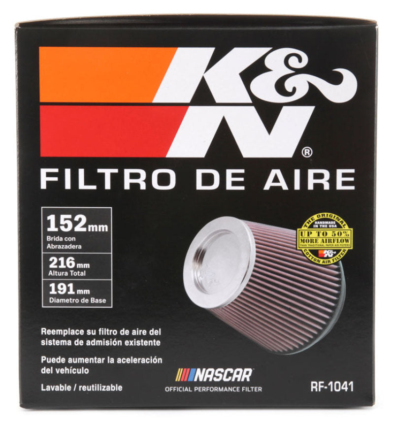 K&N Round Tapered Universal Air Filter 6 inch Flange 7 1/2 inch Base 5 inch Top 7 1/2 inch Height - Blais Performance Parts