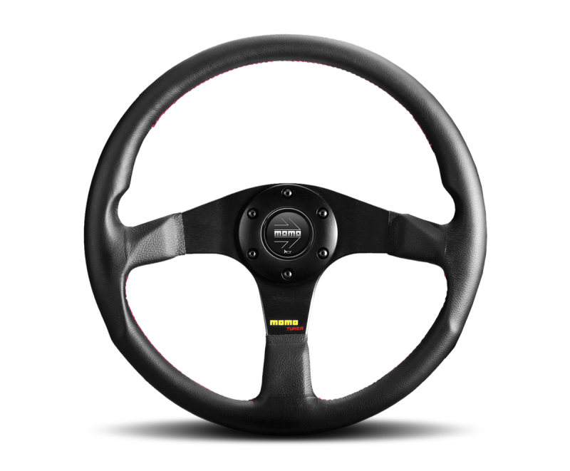 Momo Tuner Steering Wheel 320 mm - Black Leather/Red Stitch/Black Spokes - Blais Performance Parts