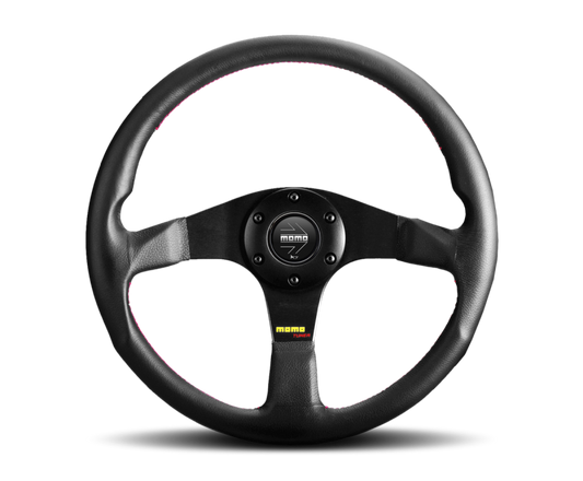 Momo Tuner Steering Wheel 320 mm - Black Leather/Red Stitch/Black Spokes - Blais Performance Parts