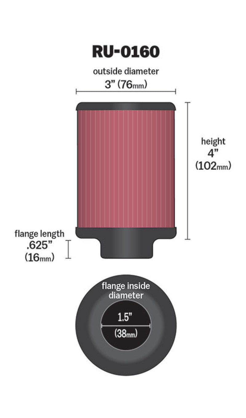 K&N Universal Rubber Filter 1 1/2in FLG 3in OD 4in Height - Blais Performance Parts