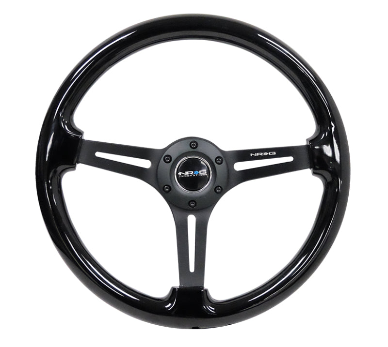 NRG Reinforced Steering Wheel (350mm / 3in. Deep) Blk Wood w/Blk Matte Spoke/Black Center Mark - Blais Performance Parts