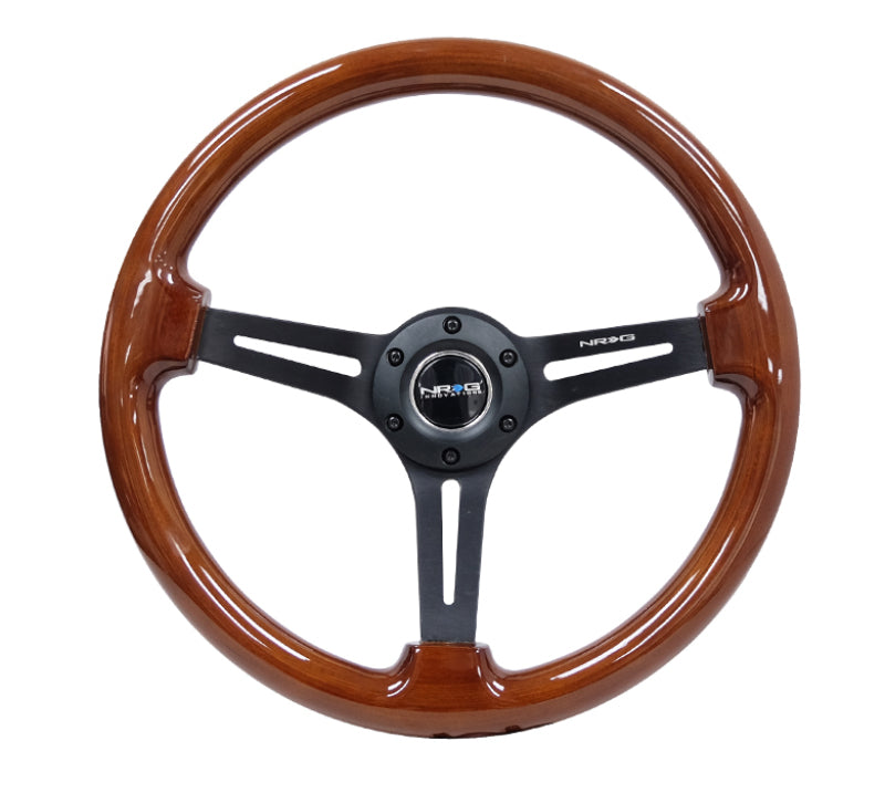 NRG Reinforced Steering Wheel (350mm / 3in. Deep) Brown Wood w/Blk Matte Spoke/Black Center Mark - Blais Performance Parts