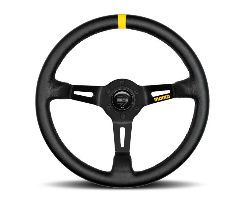 Momo MOD08 Steering Wheel 350 mm -  Black Leather/Black Spokes/1 Stripe - Blais Performance Parts