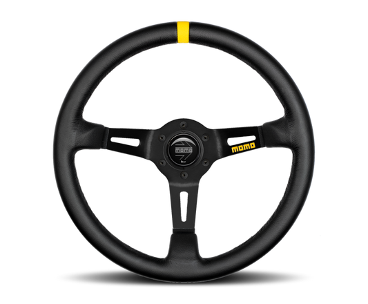 Momo MOD08 Steering Wheel 350 mm -  Black Leather/Black Spokes/1 Stripe - Blais Performance Parts