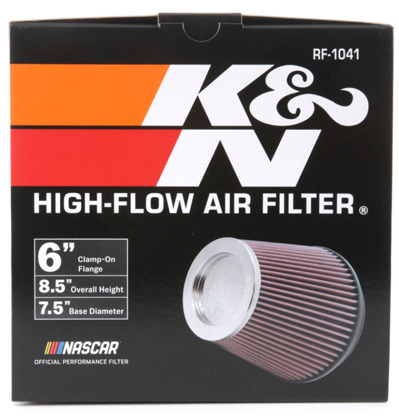 K&N Round Tapered Universal Air Filter 6 inch Flange 7 1/2 inch Base 5 inch Top 7 1/2 inch Height - Blais Performance Parts