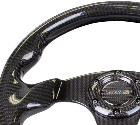 NRG Carbon Fiber Steering Wheel (320mm) Flat Bottom w/Shiny Black Carbon - Blais Performance Parts