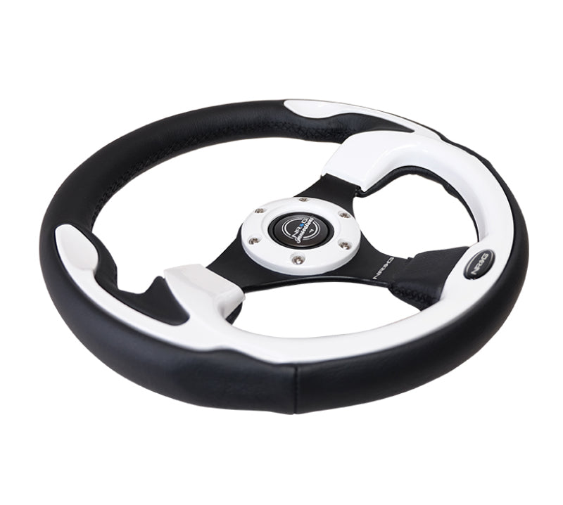 NRG Reinforced Steering Wheel (320mm) Blk w/White Trim & 4mm 3-Spoke - Blais Performance Parts